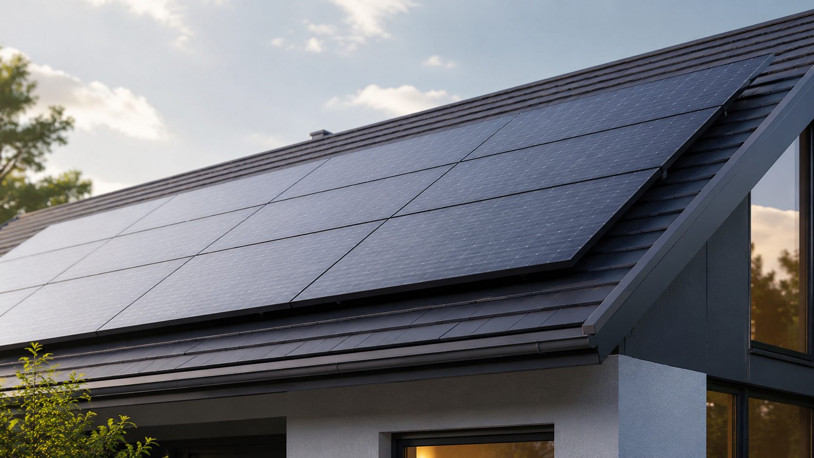 Photovoltaikmodule auf einem modernen Hausdach