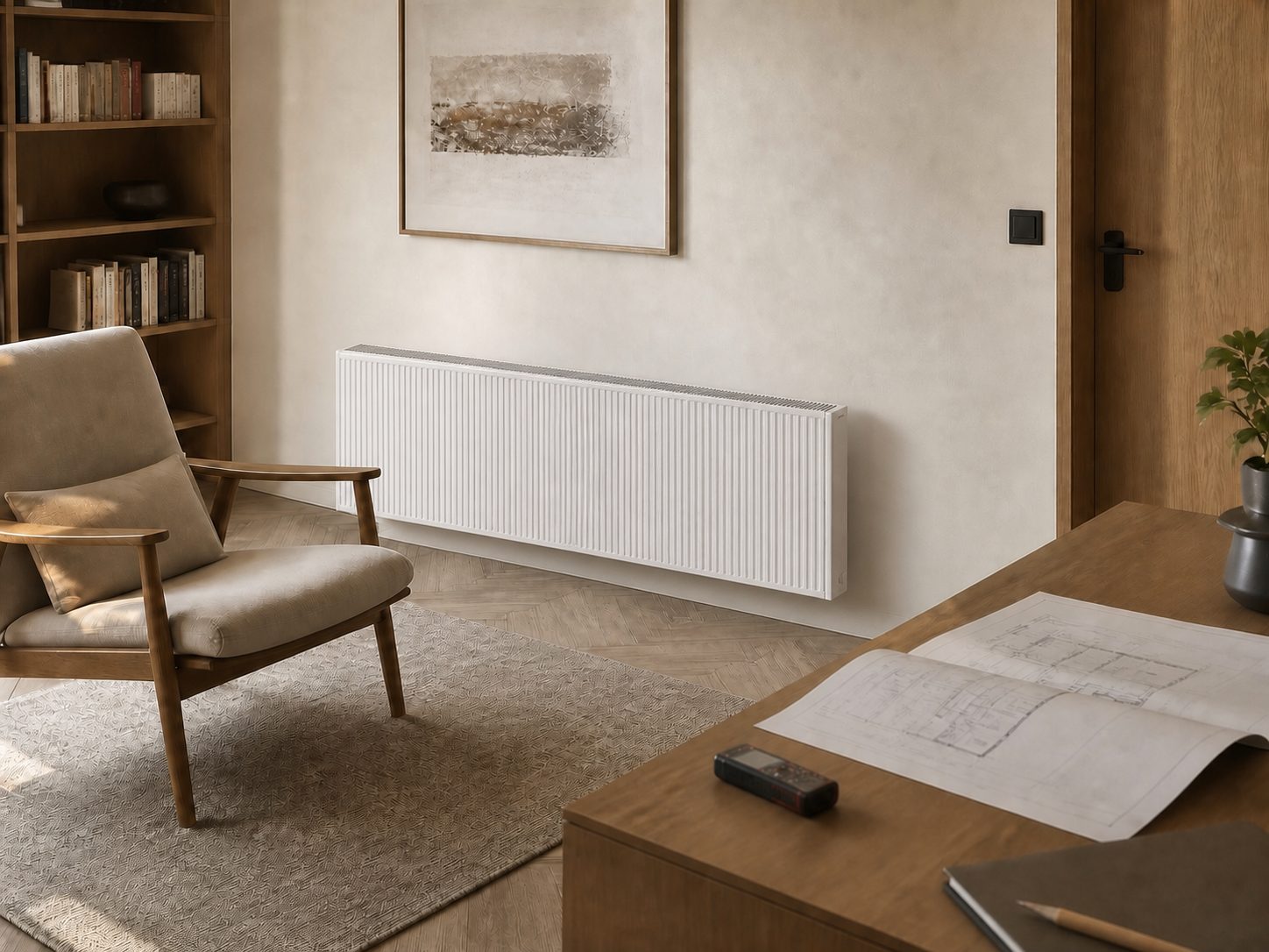 Wandmontierte V-Therm Pro Elektroheizung bei der Raumplanung